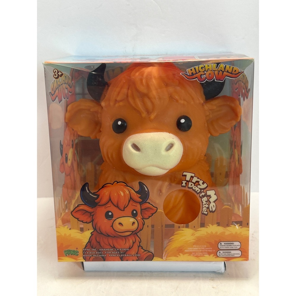 PPNC Highland Cow Squeeze Toy Kids OS Orange New Sensory Squishy Farm Animal